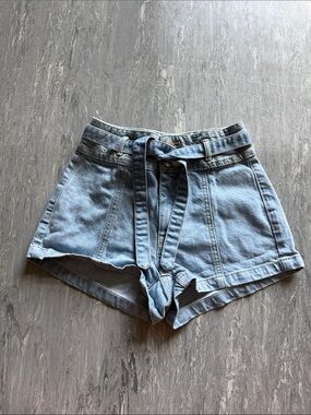 PacSun Light Blue High-Waist Tie-Front Denim Shorts